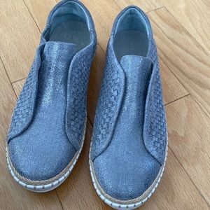 J/SLIDES Grey glitter leather loafers shoes size 8